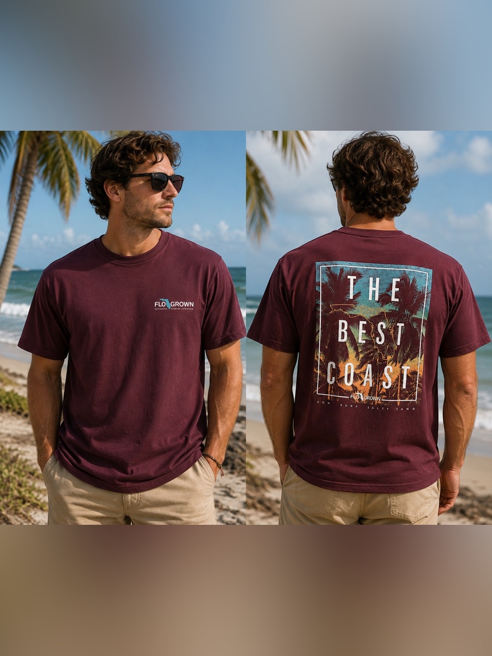 FloGrown The Best Coast Florida Graphic T-Shirt Men’s Medium Burgundy